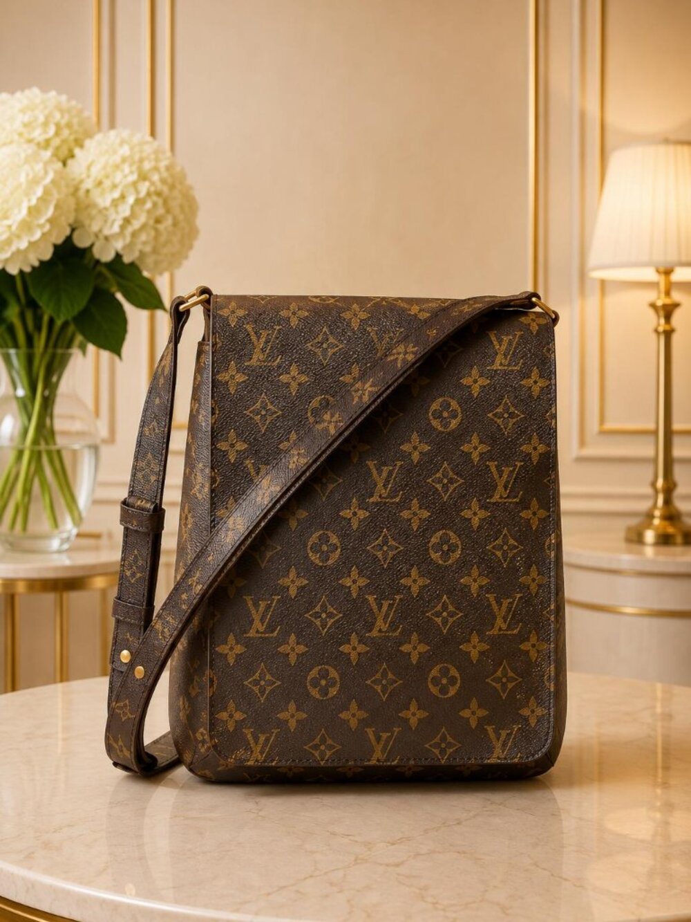 Louis Vuitton Monogram Canvas Messenger Crossbody in Brown and Gold-tone